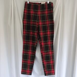Time and Tru Red Black Plaid Trousers with Yellow Accent